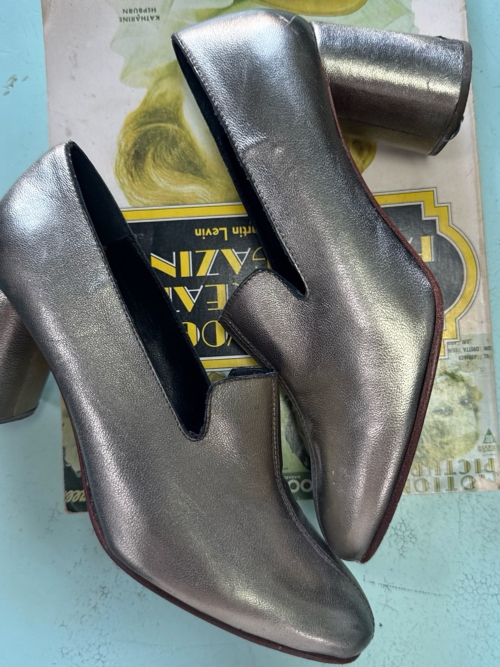 Rachel Comey Metallic Pewter Block Heel Loafers